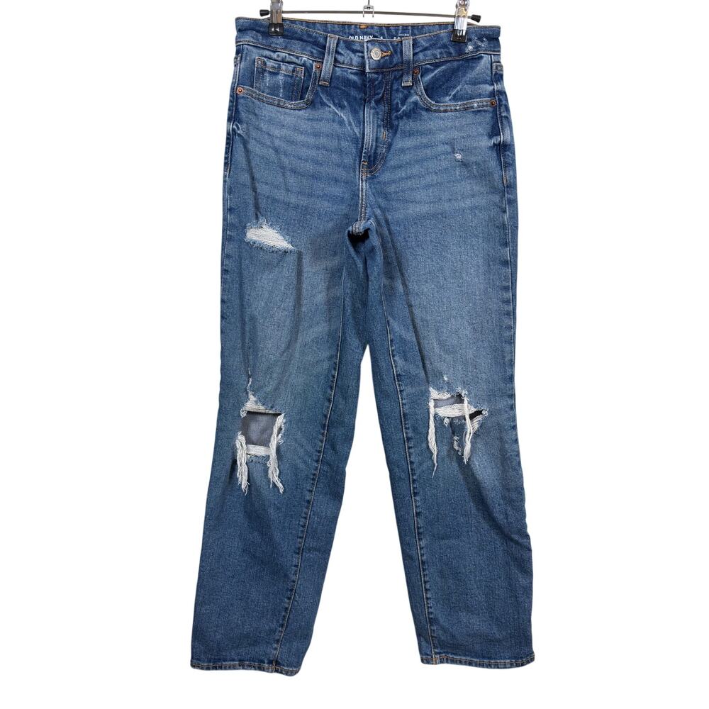 Old Navy O.G. Loose Jeans Womens 4 Blue High Rise Distressed Secret-Smooth